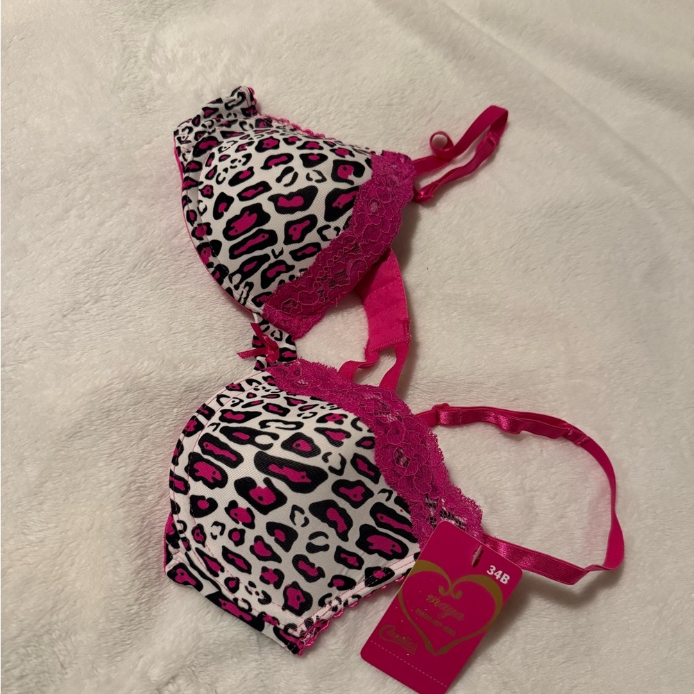 Candie's Hot Pink and White Leopard Print Lace push up bra